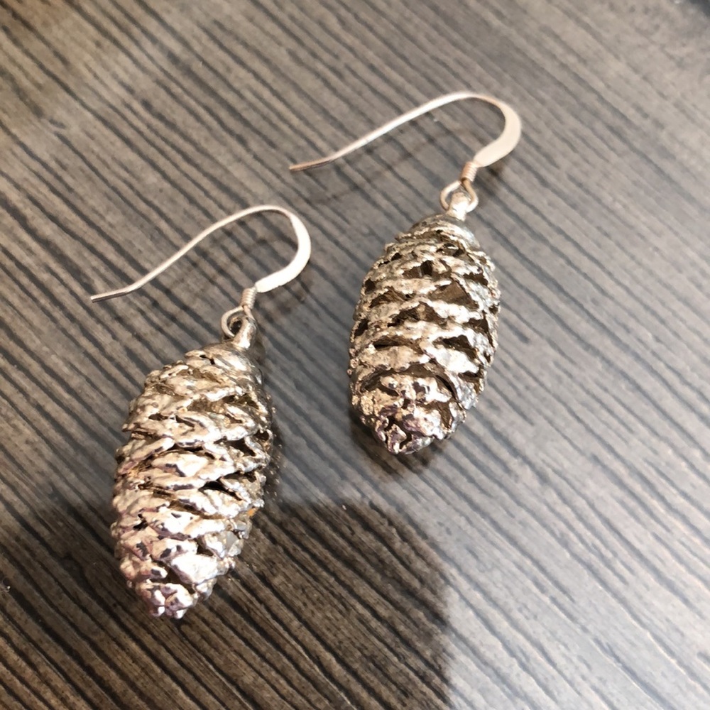 Vintage Silver Plated Tiny Pinecone Earrings - image 2